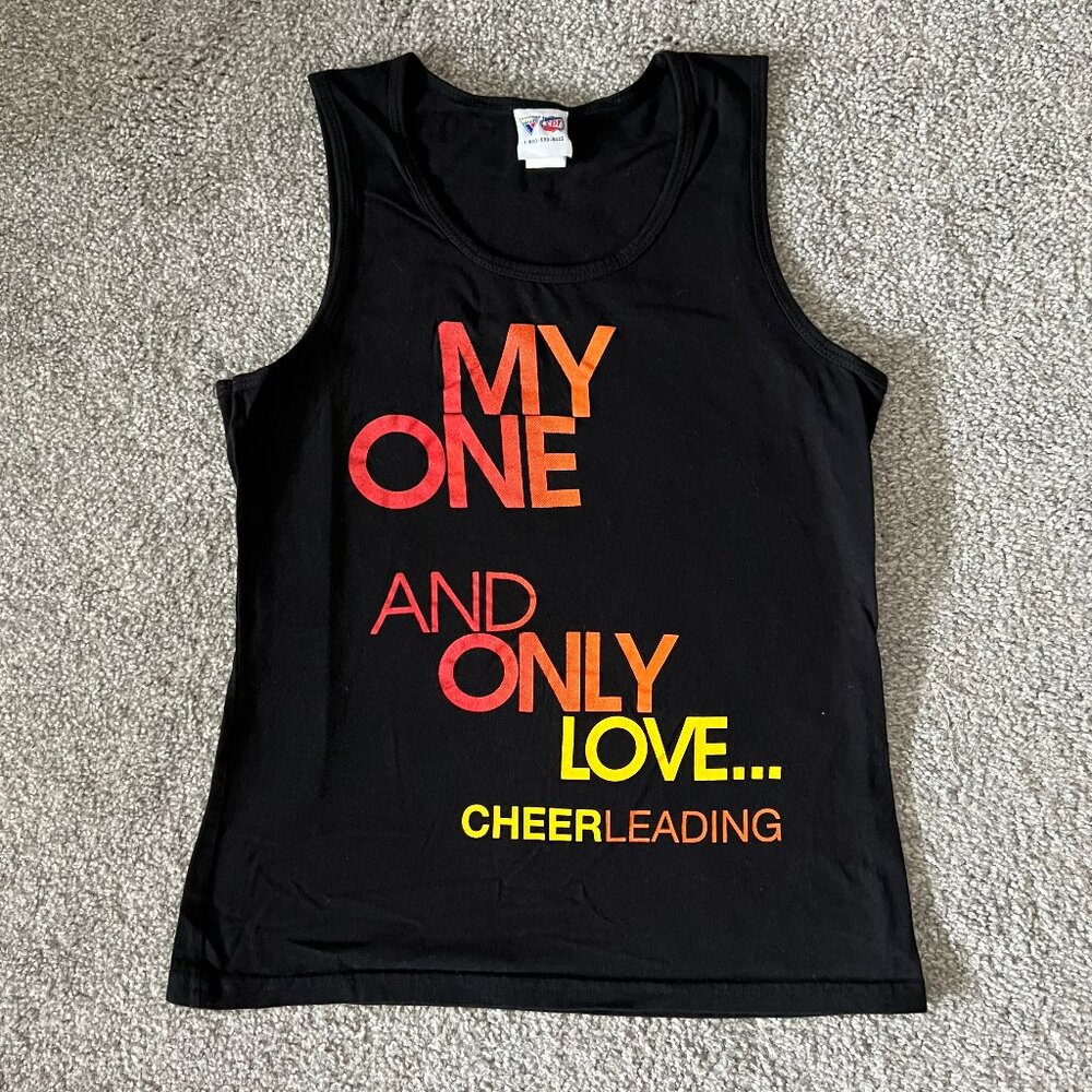 Vintage Varsity cheer tank top womens medium black orange love sporty‎ USA 90s
